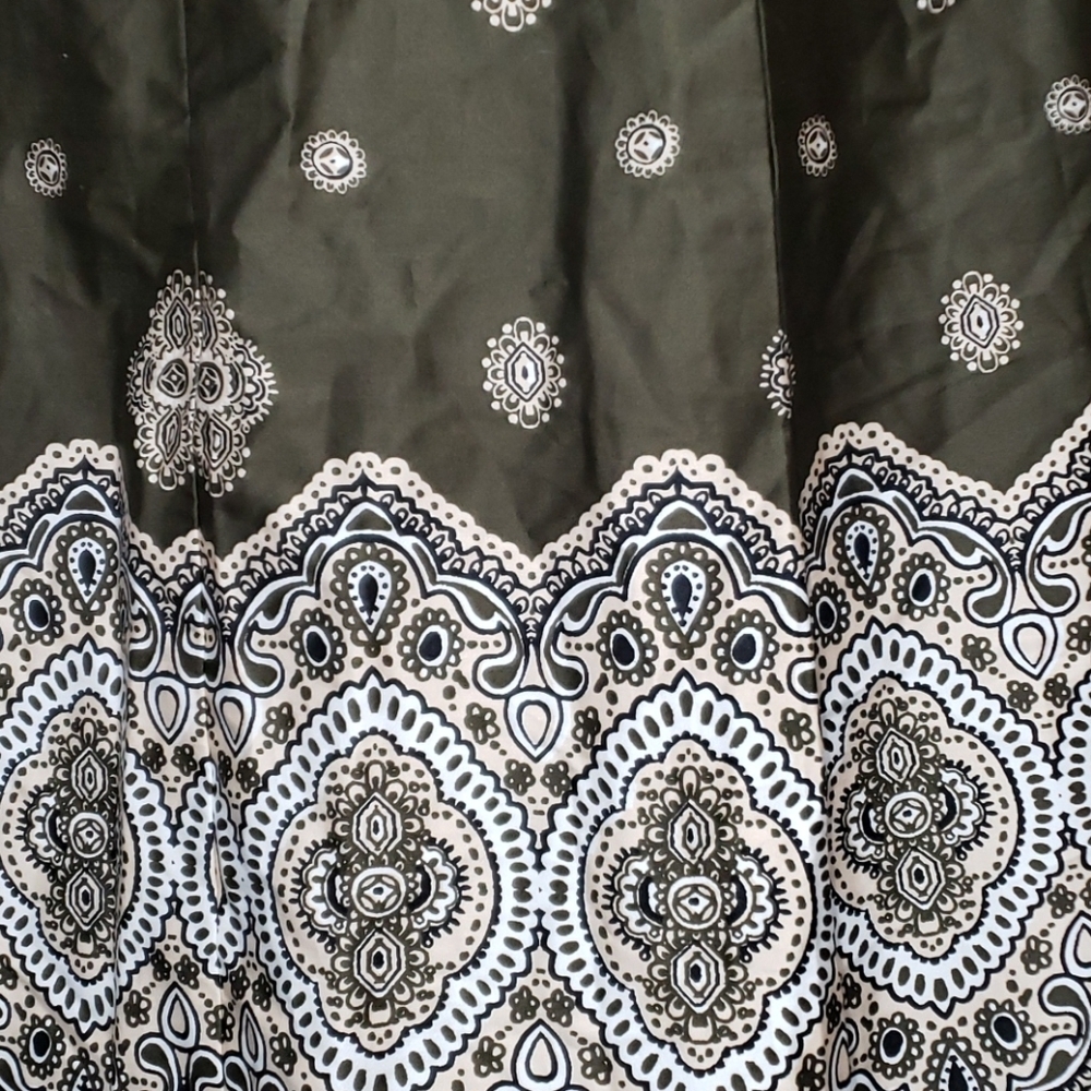 Charter club boho pattern green cream midi skirt - Picture 2 of 6